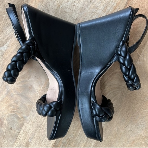 SCHUTZ Black Leather Wedge Sandal Size 9.5 - Picture 3 of 8